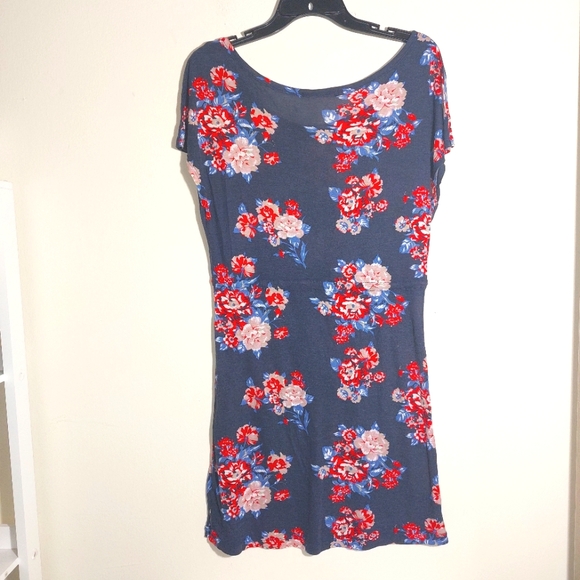 Awada Women's Sustainable 100% Viscose Floral Mini Dress  Blue Red/White Floral - Picture 6 of 10